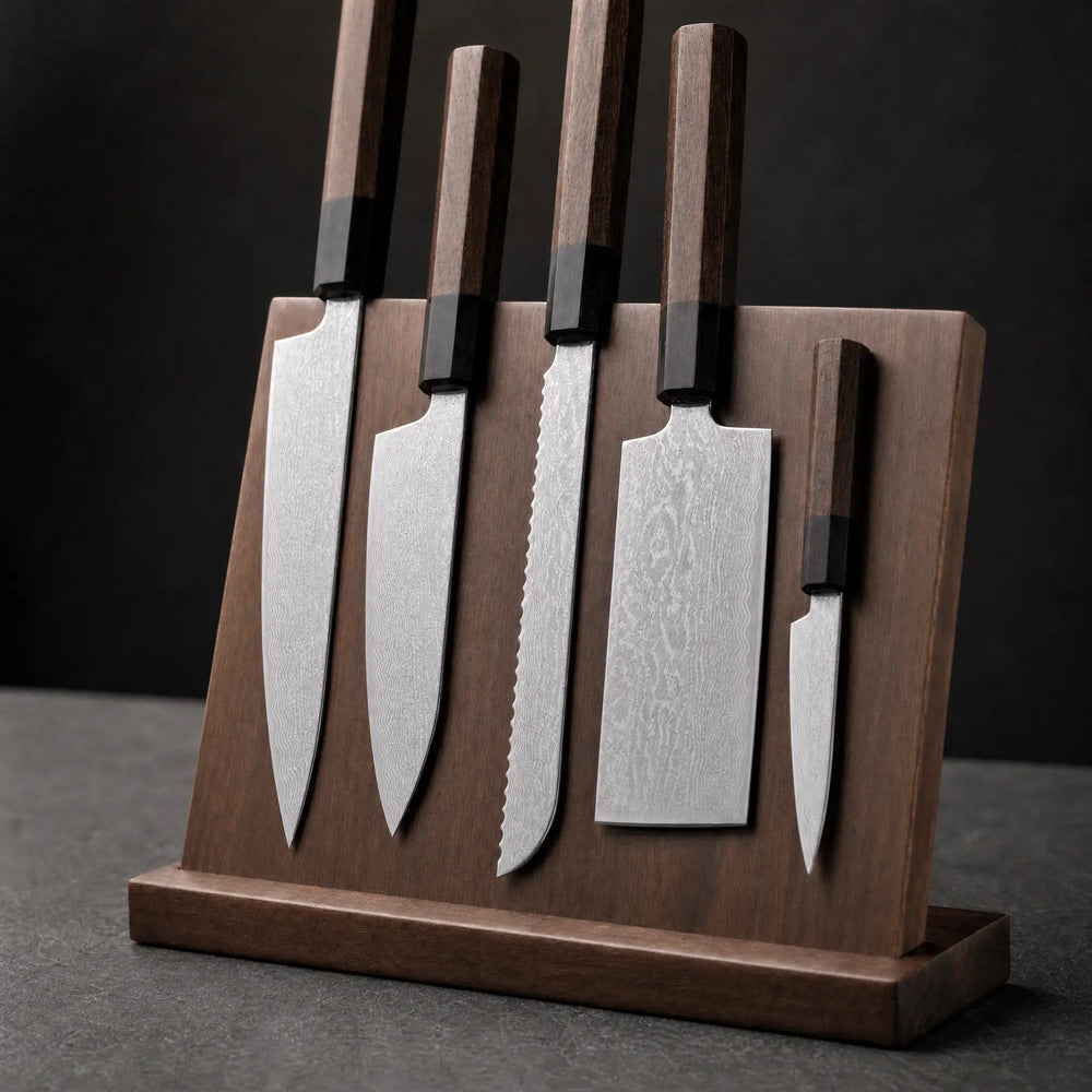 Damascus-Pattern 5-Piece Knife Set + Magnetic Stand, view 2